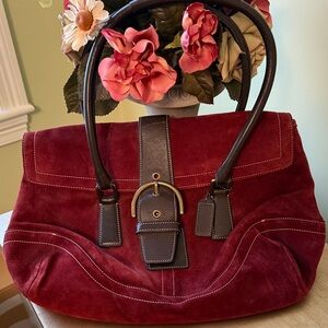 Coach Red and Black Suede Shoulder Bag